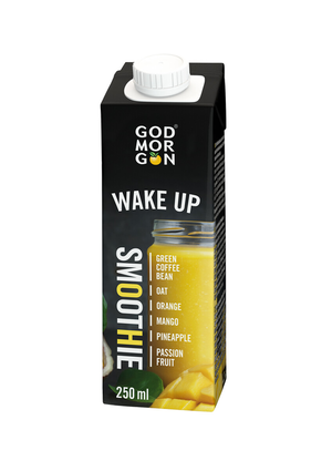 God Morgon Wake Up grön kaffeböna-havre-apelsin-mango-ananas-passion  smoothie 250ml | Wihuri Sajt